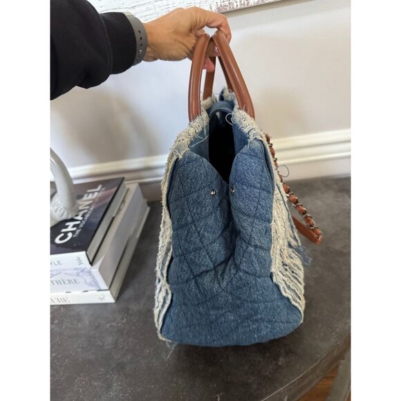 Chanel Denim Fringe Large Shopping Tote Blue - Picture 4 of 11